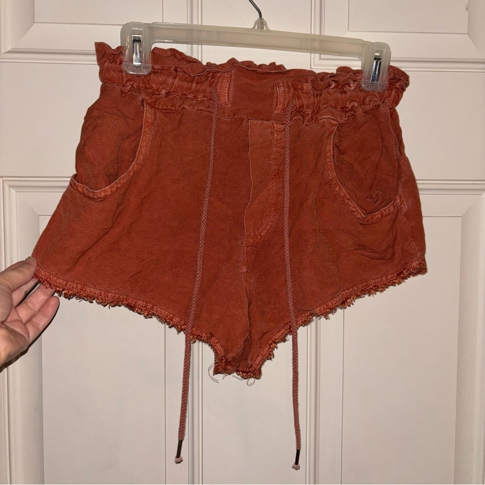 Young Fabulous & Broke Izzy Rust Orange Raw Hem Booty Shorts